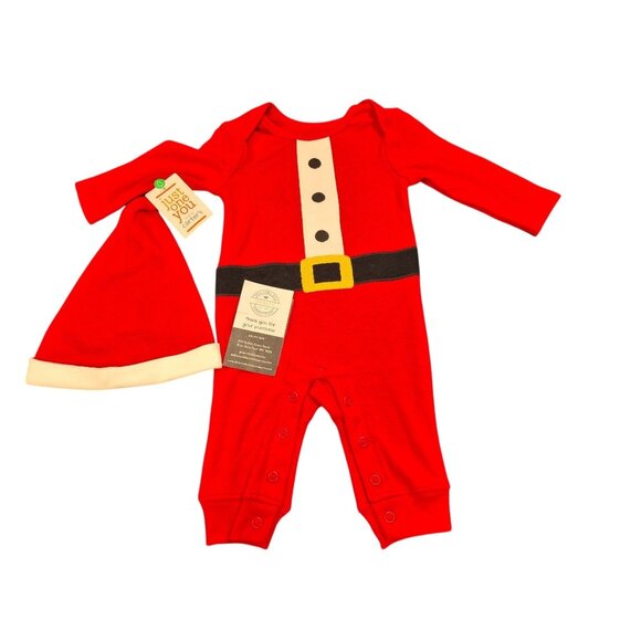 Baby Santa Outfit With Hat Red Long-Sleeve Bodysuit Size 3M Just One You By Cart - Picture 1 of 5